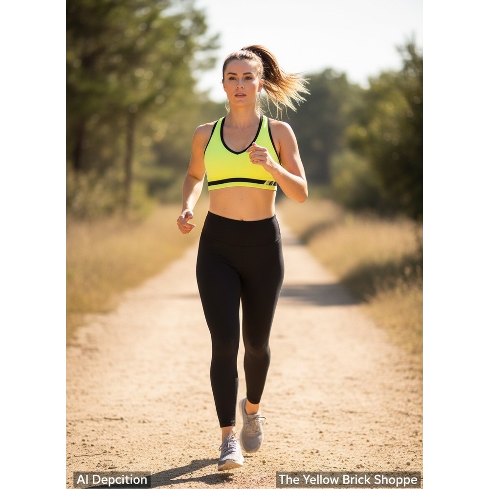 New Balance Women S P Neon Yellow Black Trim Medium Impact Sports Bra Top